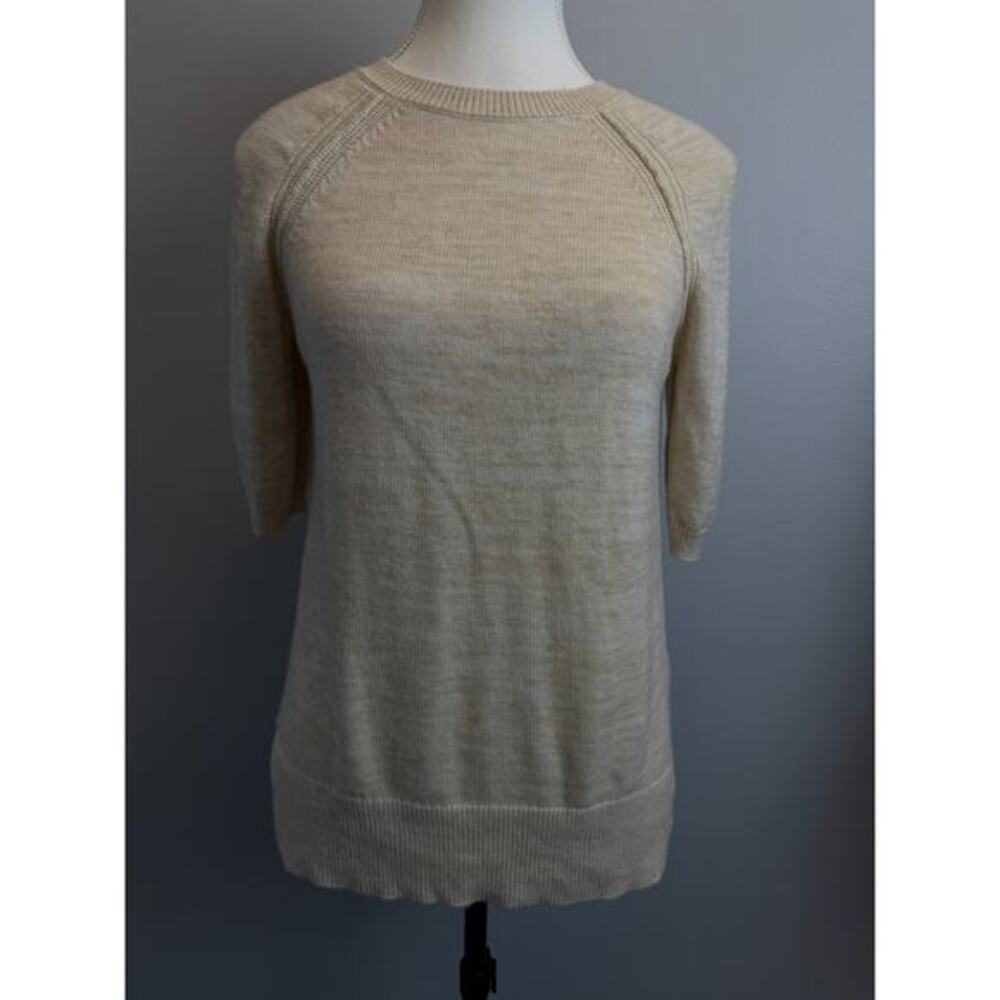 Gap Medium Merino Wool Blend Knit Sweater Tan Brown Shortsleeve Professional